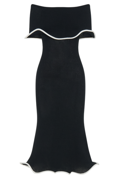 Robe mi-longue en jersey Molly à épaules dénudées - Noir/Blanc