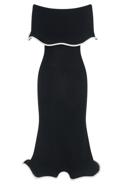 Robe mi-longue en jersey Molly à épaules dénudées - Noir/Blanc