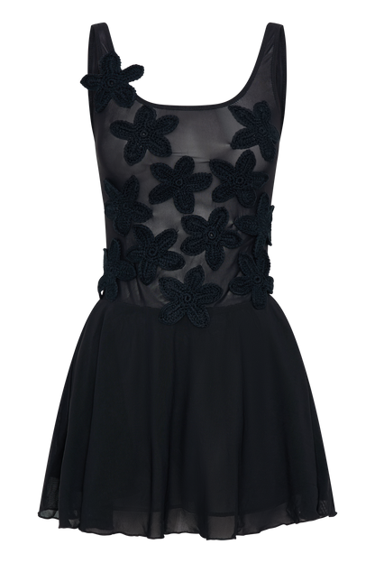 Mini-robe en maille Melanie avec fleurs - Noir