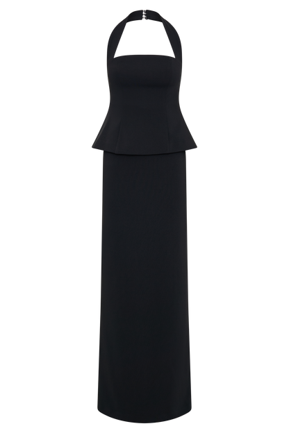 Robe Maxi Bertie à Col Haut et Volants - Noir