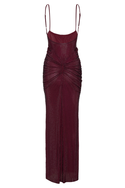 Robe Maxi Satin Roisin Diamante - Brun-Rouge