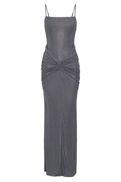 Robe Maxi Satin Roisin Diamante - Gris Argenté