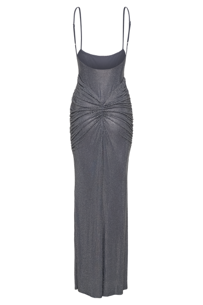 Robe Maxi Satin Roisin Diamante - Gris Argenté