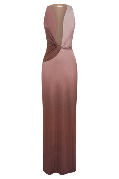 Robe Maxi Stella à drapage et matière fluide - Ombre Mocha