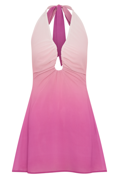 Mini-robe halter en mousseline de soie Malakhai - Rose dégradé