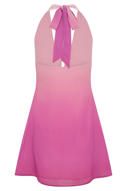 Mini-robe halter en mousseline de soie Malakhai - Rose dégradé