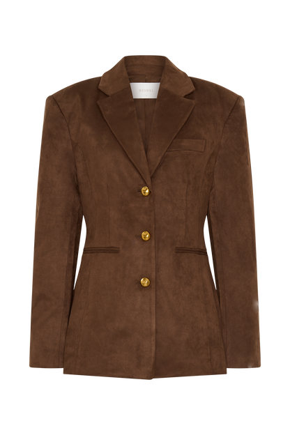 Blazer taille haute en faux daim Sally - Chocolat au lait