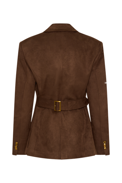 Blazer taille haute en faux daim Sally - Chocolat au lait