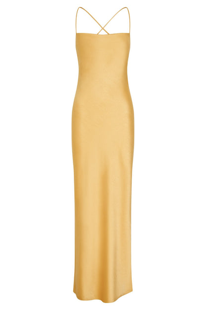 Robe Maxi à Col Rond et Bretelles - Jaune