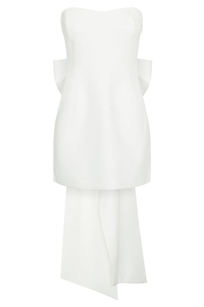 Mini-robe blanche sans bretelles avec nœud - Meredith