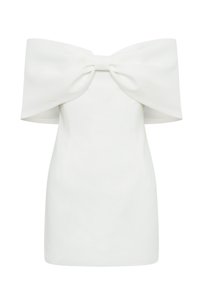 Mini-robe Gwyneth à nœud et épaules dénudées - Blanc