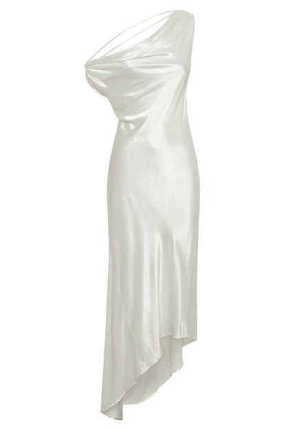 Robe Maxi Yvette à Bretelles avec Emmanchure Asymétrique - Blanc