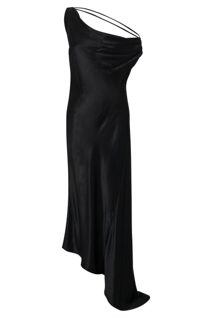 Robe Maxi Yvette à Bretelles avec Emmanchure Asymétrique - Noir
