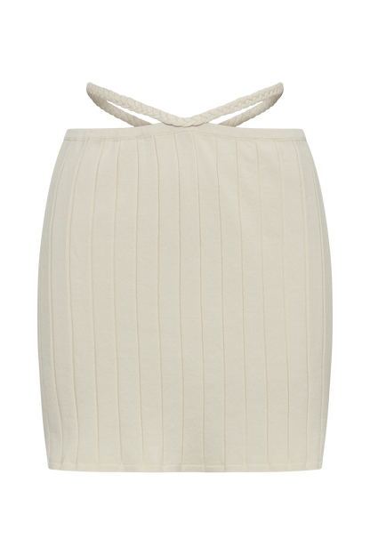 Jupe mini A-line en jersey côtelé extensible - Ivoire