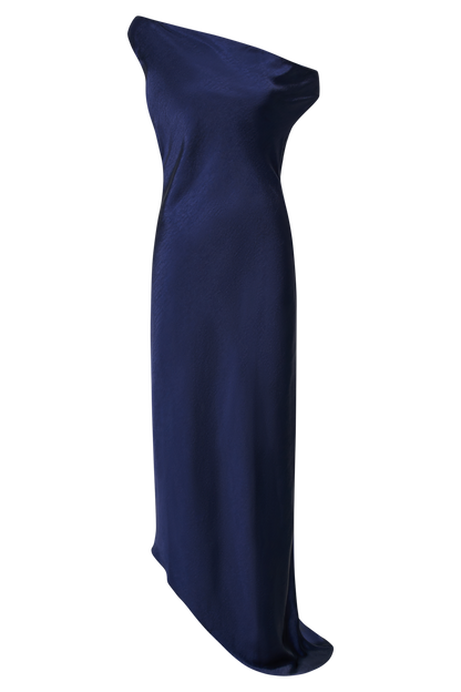 Robe Maxi Yvette à Bretelles avec Emmanchure Asymétrique - Bleu Marine