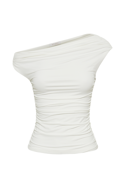 Top Alayna en nylon recyclé à volants - Blanc
