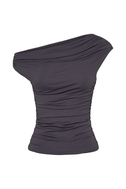 Top à volants Alayna en nylon recyclé - Gris anthracite