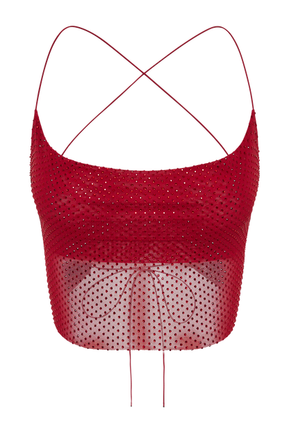 Top Tamra à bretelles et strass - Rouge vermillon