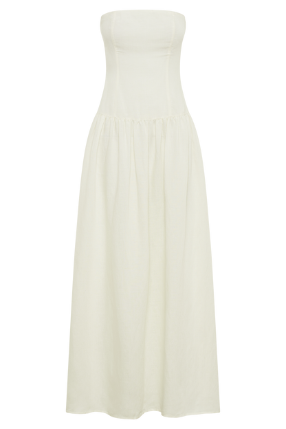 Audrina Robe Maxi en Lin Sans Bretelles - Blanc