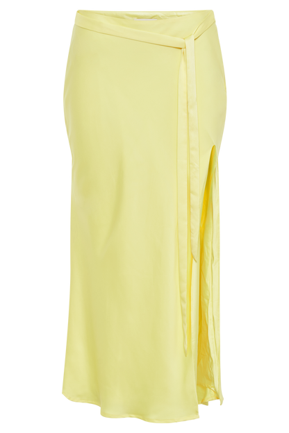Jupe midi en satin Edie avec nœud - Jaune