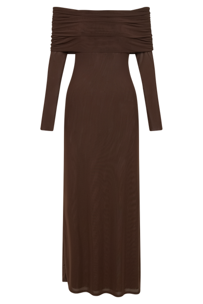 Jupe Maxi en Maille à Manches Décolletées Josie - Brun Foncé