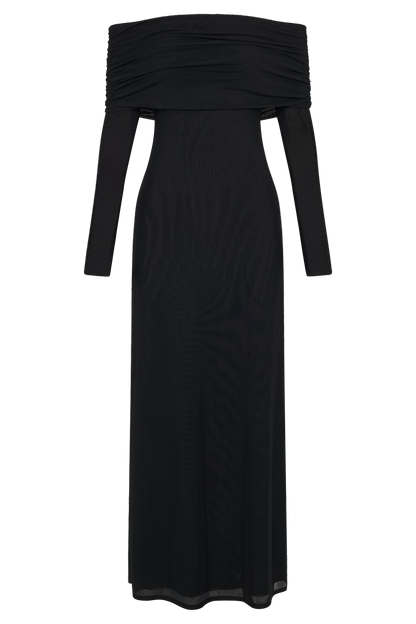 Jupe Maxi en Maille à Manches Décolletées Josie - Noir