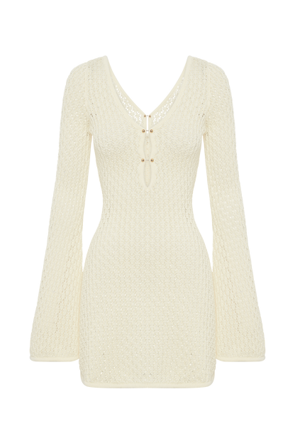 Mini-robe en tricot crochet Kayleigh - Blanc