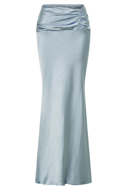 Jupe Maxi Satin à Plis Khalani - Bleu Glacé