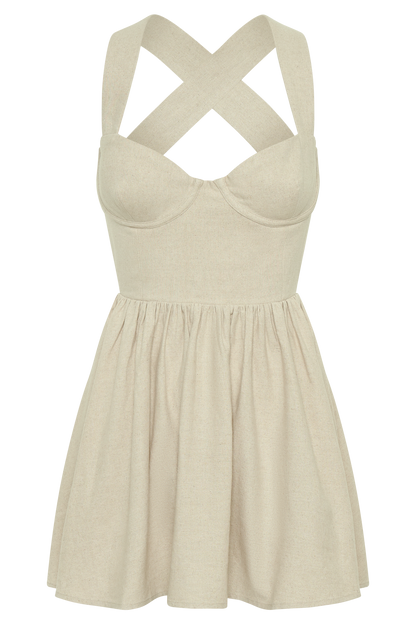 Mini-robe en lin avec lacet dans le dos Loz - Naturel