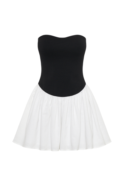 Mini-robe en tricot et lin Hannah - Noir/Blanc