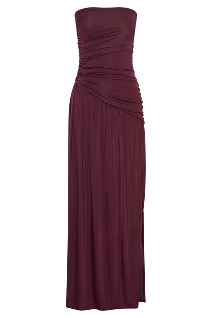 Robe Maxi Slinky Sans Bretelles Bex avec Fente - Bourgogne