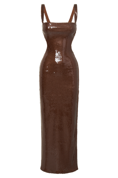 Adoria Robe Maxi Découpe à Paillettes - Chocolat