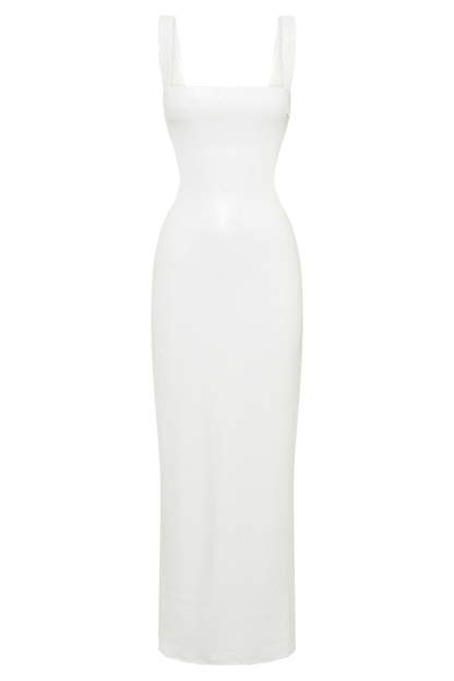 Adoria Robe Maxi Découpe et Strass - Blanche
