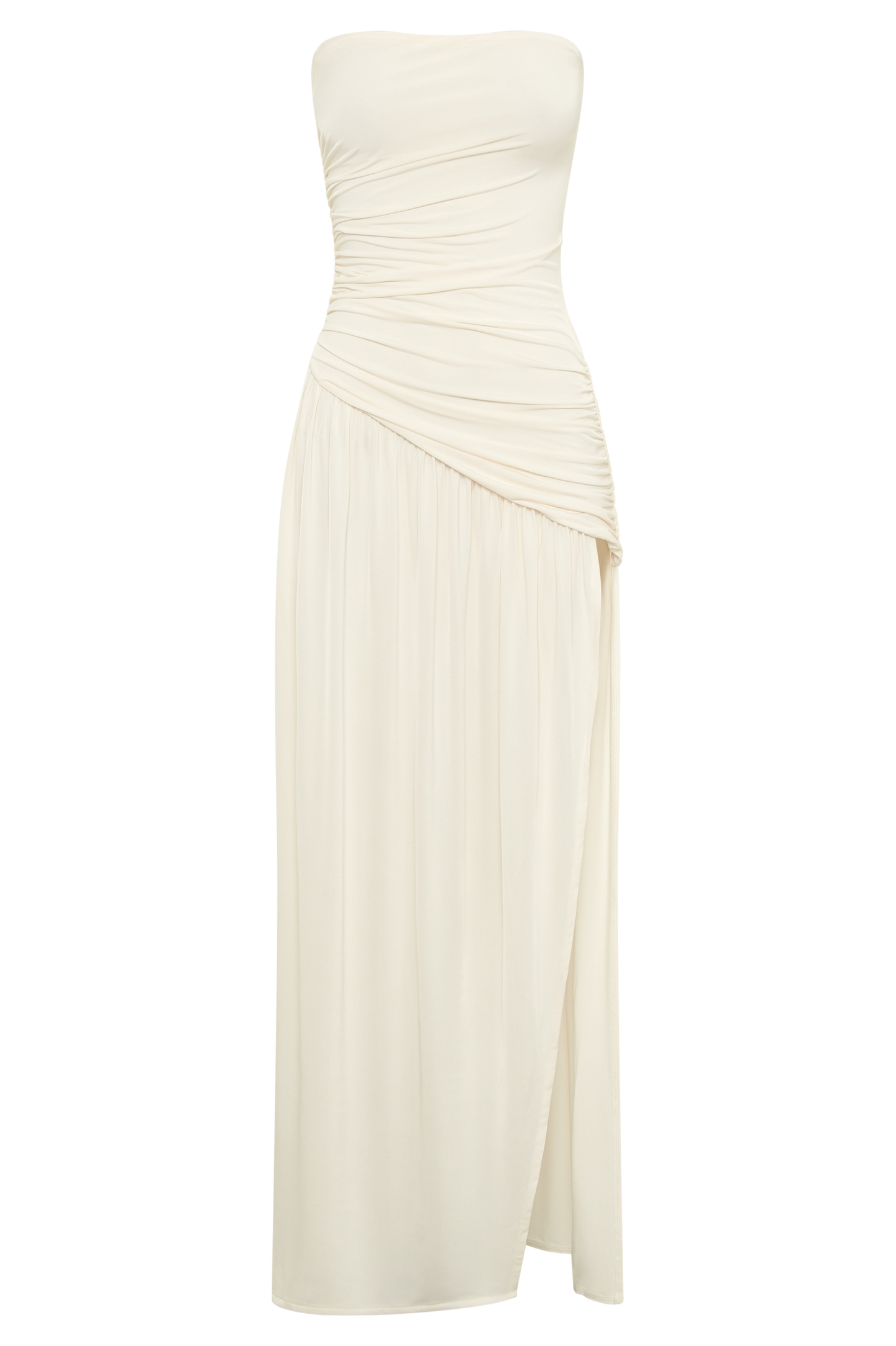 Robe Maxi Slinky Sans Bretelles Bex avec Fente - Ivoire