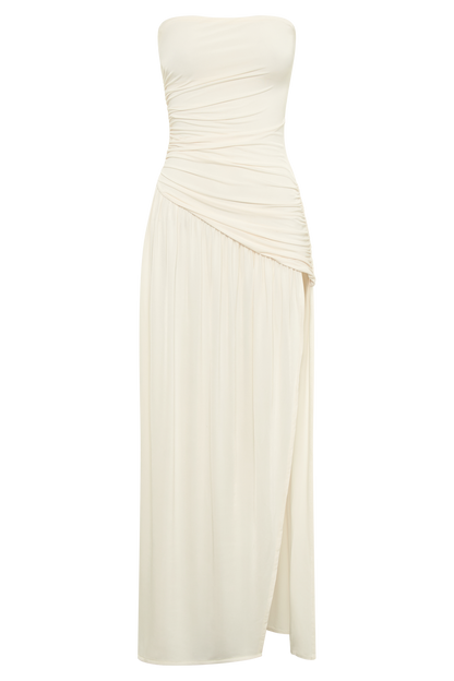 Robe Maxi Slinky Sans Bretelles Bex avec Fente - Ivoire