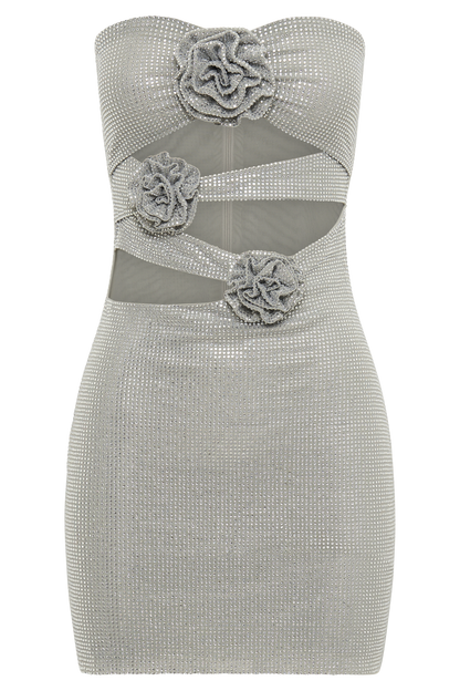 Mini-robe sans bretelles Korinna en rose avec diamants - Argent