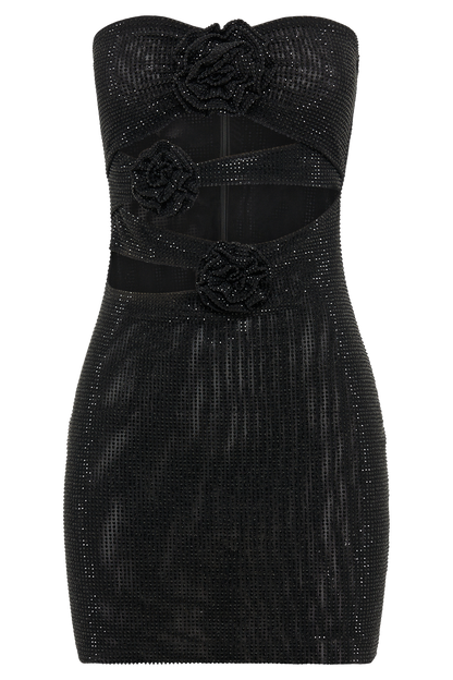 Mini-robe sans bretelles Korinna en rose avec diamants - Noir