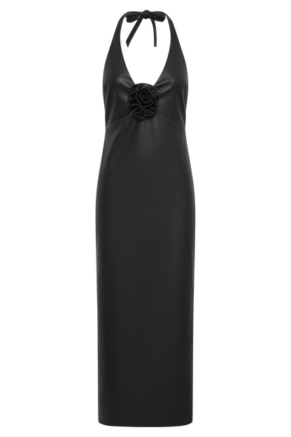 Robe midi rose en simili cuir Dori - Noir
