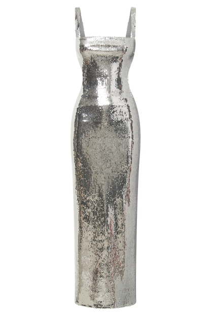 Robe Maxi Adoria à paillettes et découpes - Argent