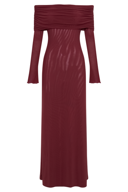 Jupe Maxi en Maille à Manches Décolletées Josie - Vin Rouge