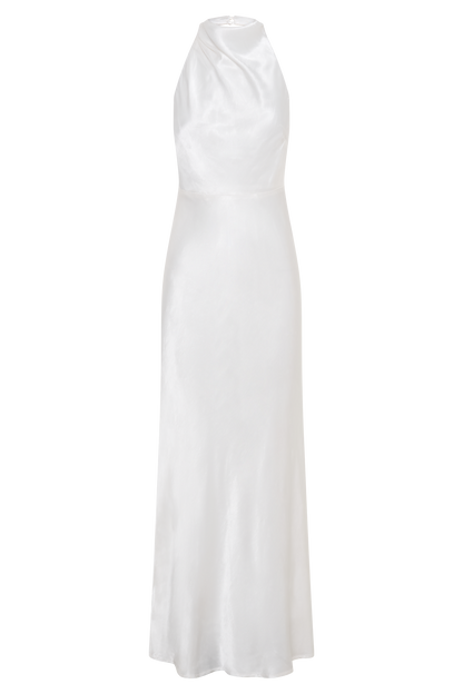 Robe longue Esther en satin irisé à col châle - Ivoire