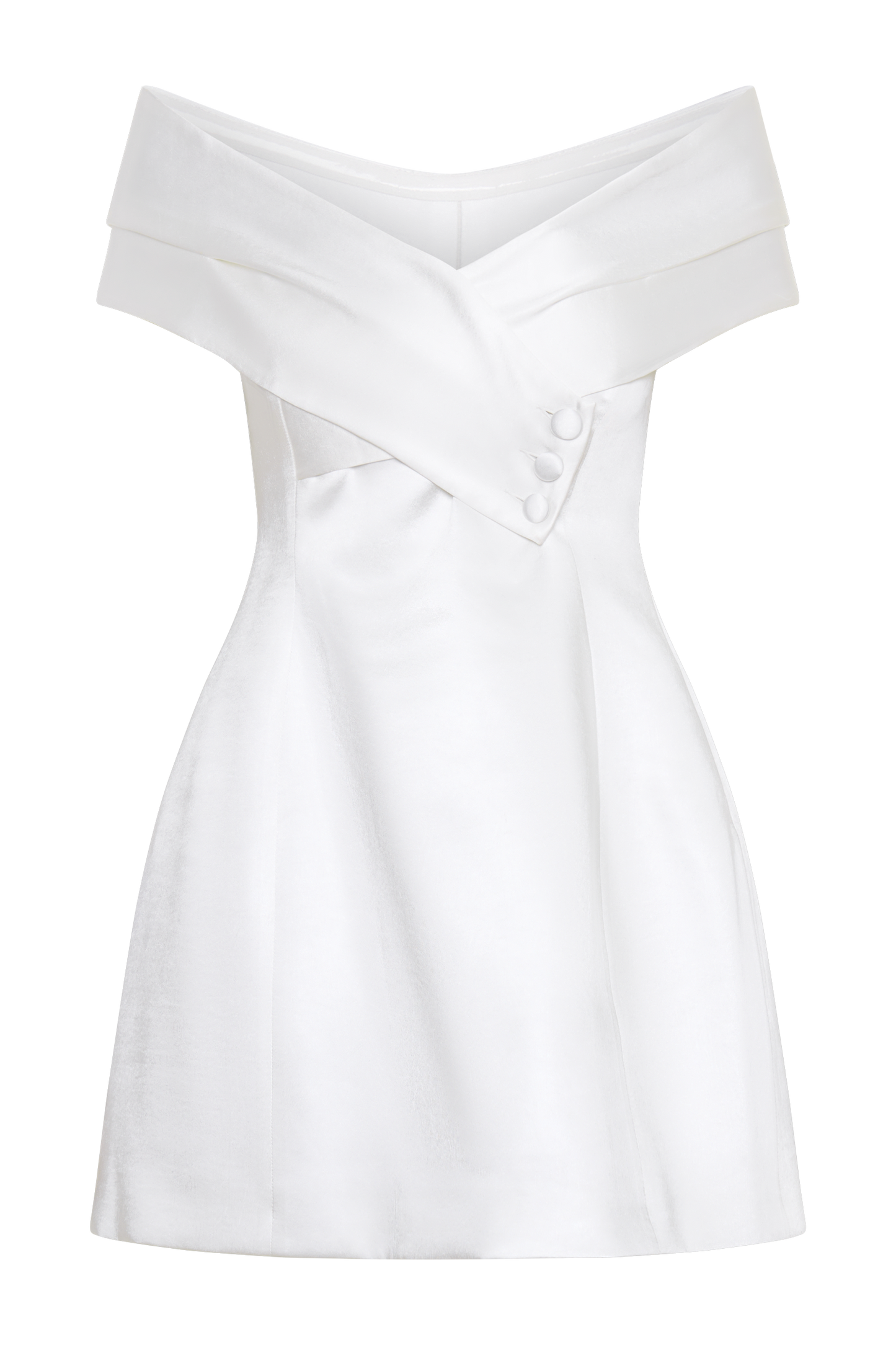 Mini-robe satinée Evita à épaules dénudées - Blanche