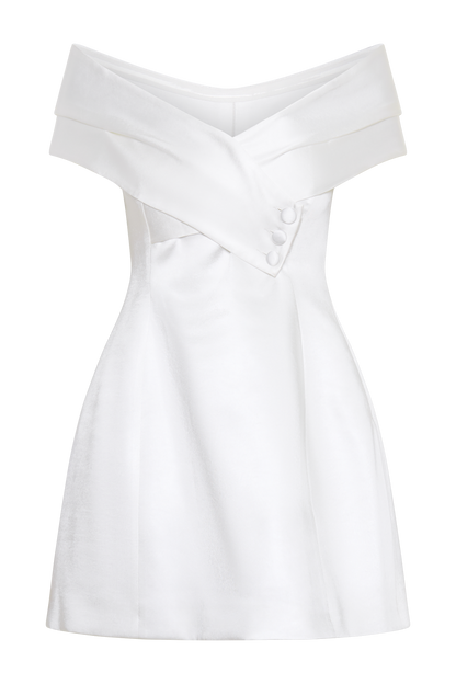 Mini-robe satinée Evita à épaules dénudées - Blanche
