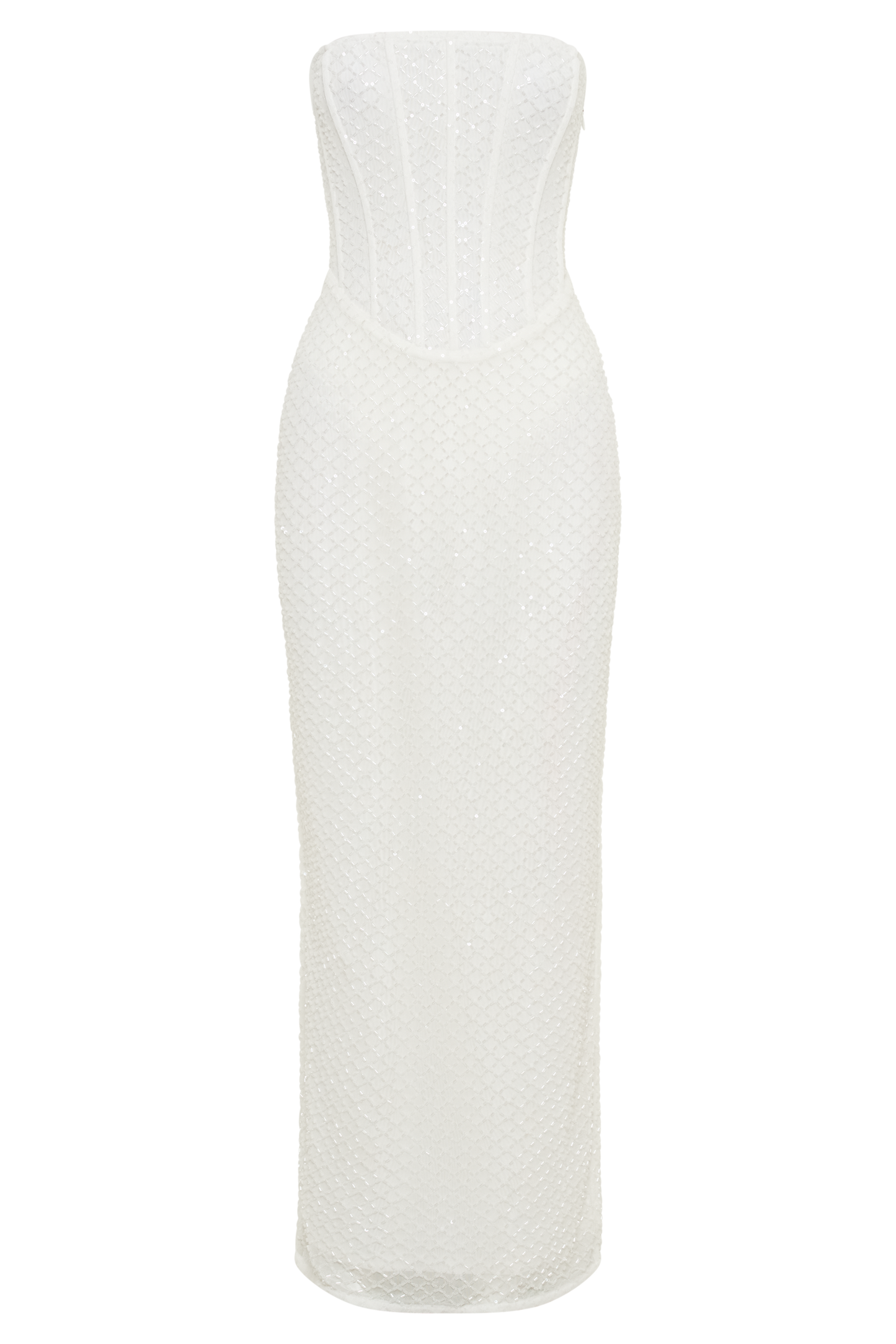 Robe Maxi Gemma sans bretelles à paillettes - Blanche
