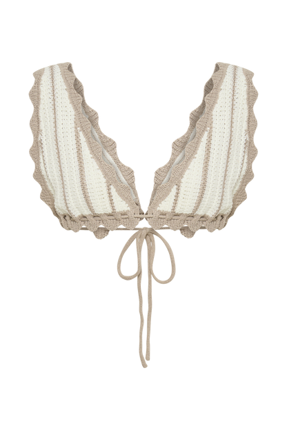Jadia, Bralette Crochetee à Contraste - Taupe/Blanc