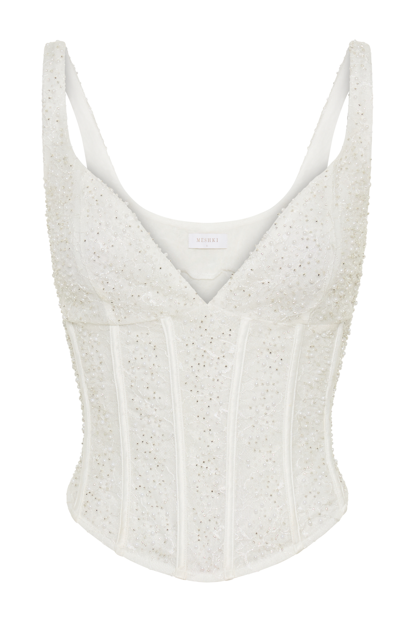Haut-corset Elsie en perles - Blanc