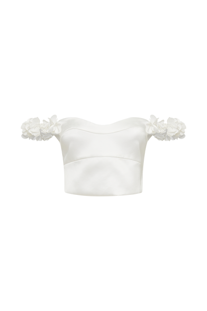 Bodys Karrie en satin rose, taille courte - Blanc