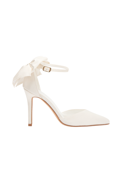 Escarpins à nœud en satin avec détail perlé - Blanc