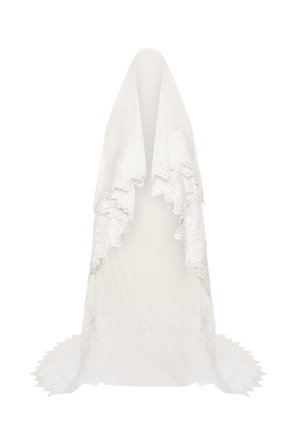 Voile Paulette avec bordure en dentelle - Blanc