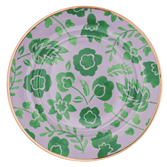Assiette plate en porcelaine Bernadette Leaf lilas et verte avec bord doré peint à la main (lot de 4)